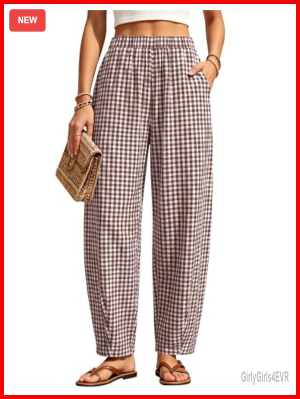 Barrel Harem Travel Pants Baggy Casual Gingham Striped Bottoms